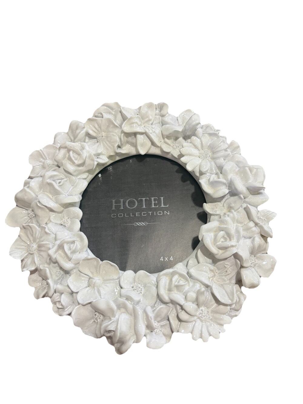 Hotel Collection White Floral Round Photo Frame 4x4 Ornate 3D Flower Resin